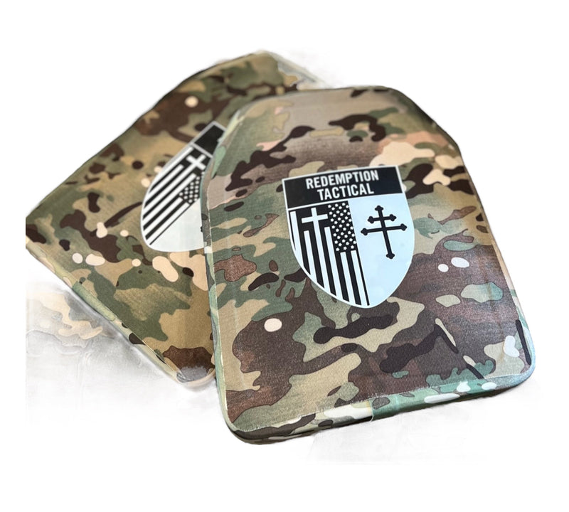 Load image into Gallery viewer, Pair of 10x12 Level IV Ceramic PE Plates Ballistic FRONT AND BACK (SIZE SMALL to LARGE) Curved with Shooters Cut
