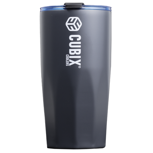 Cubix Outdoors 20oz Steel Insulated Tumbler with Dual-Function Lid-Charcoal w/ Blue Lid