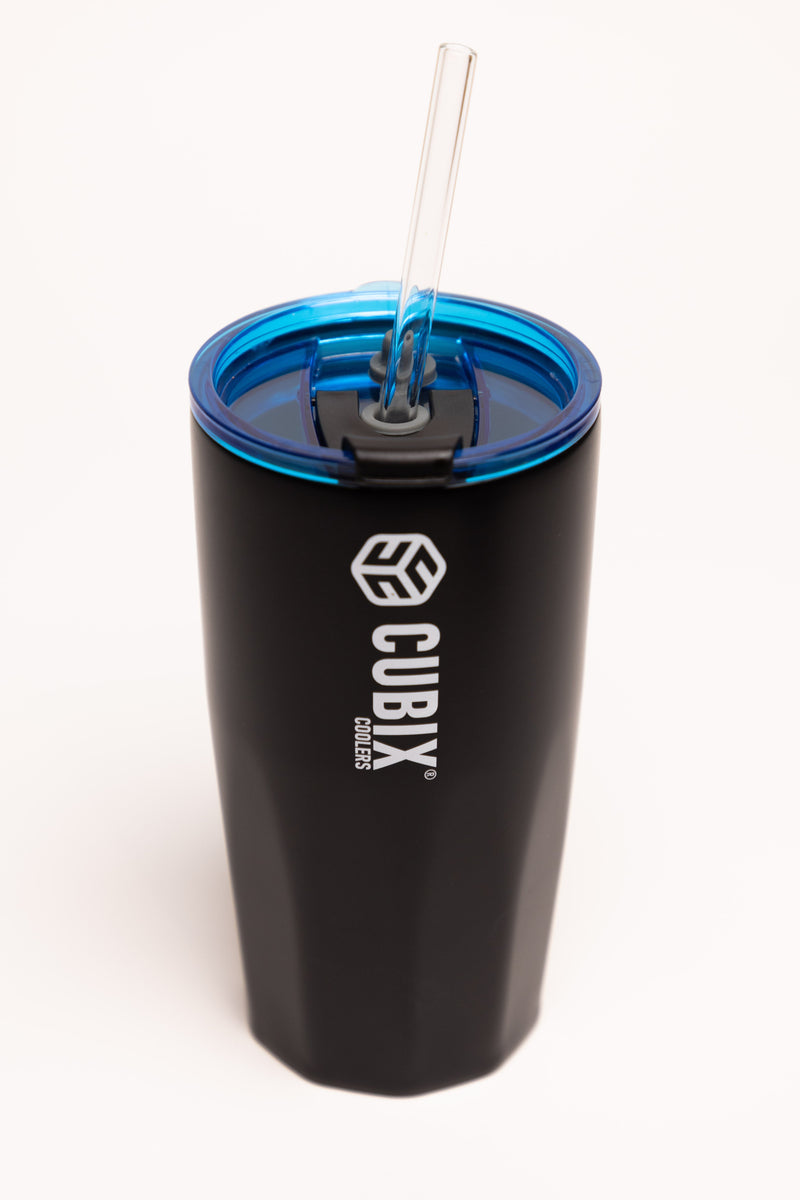 Load image into Gallery viewer, Cubix Outdoors 20oz Steel Insulated Tumbler with Dual-Function Lid-Black w/ Blue Lid

