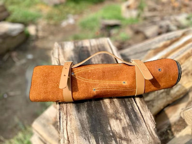 Load image into Gallery viewer, Sharp Kitchen Knife Set – 13&quot; Damascus Steel Blade, Olivewood Handle &amp; Leather Sheath
