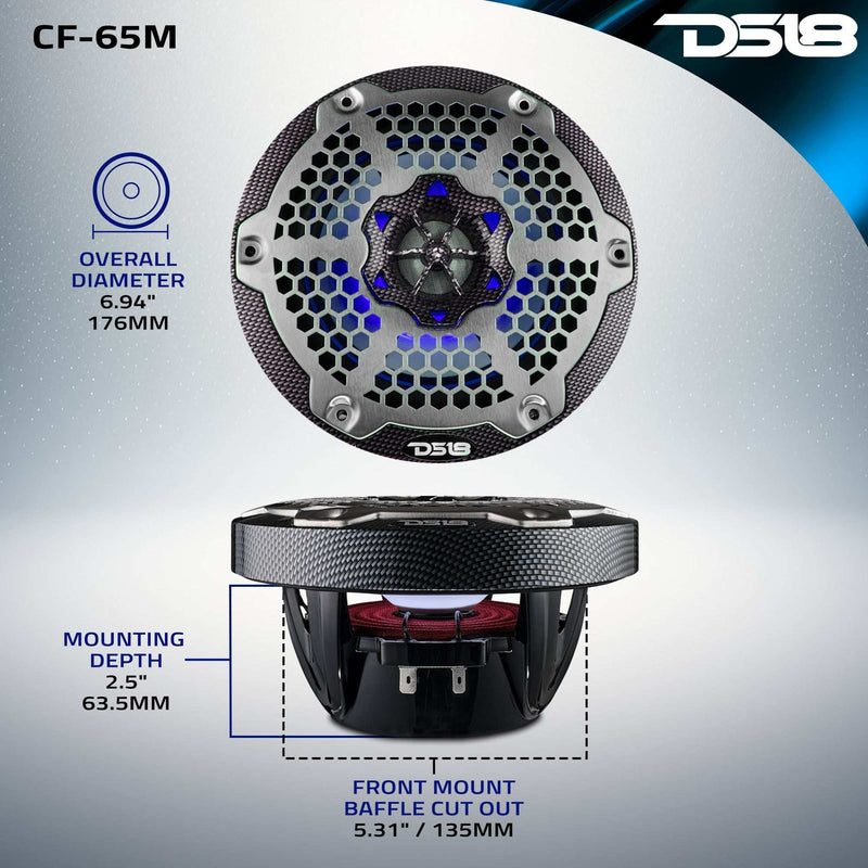 Load image into Gallery viewer, NXL 6.5&quot; 2-Way Coaxial Marine Speaker With LED RGB Lights 100 Watts Rms 4-Ohm - Black Carbon Fiber - Skoutley Outdoors LLC
