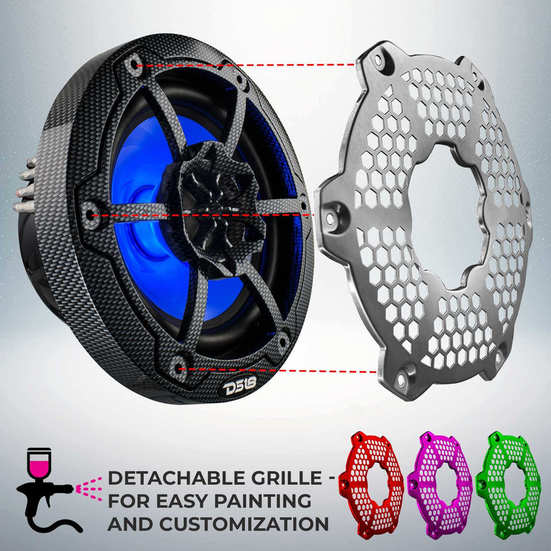 Load image into Gallery viewer, NXL 6.5&quot; 2-Way Coaxial Marine Speaker With LED RGB Lights 100 Watts Rms 4-Ohm - Black Carbon Fiber - Skoutley Outdoors LLC
