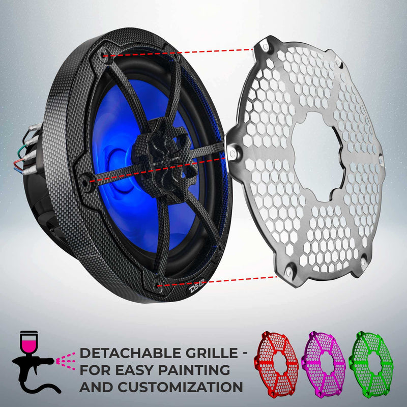 Load image into Gallery viewer, NXL 8&quot; 2-Way Coaxial Marine Speaker With LED RGB Lights 125 Watts Rms 4-Ohm - Black Carbon Fiber - Skoutley Outdoors LLC
