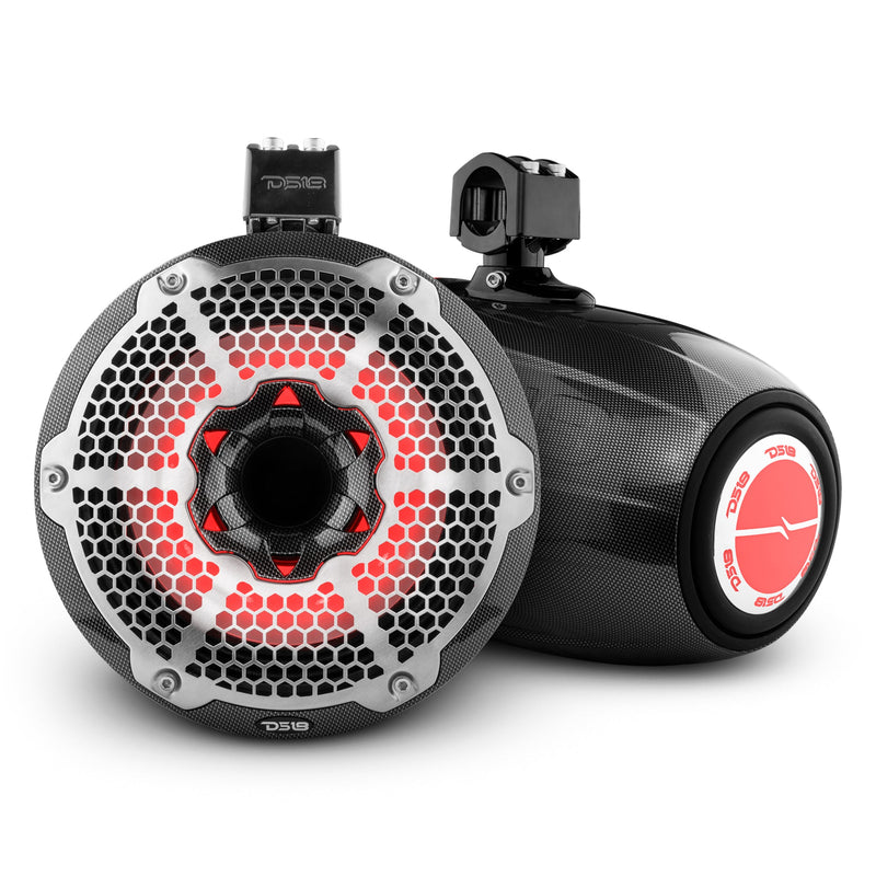 Load image into Gallery viewer, NXL 10&quot; Neodymium Marine and Powersports Towers with Built-in Passive Radiator, 1&quot; Driver and LED RGB Lights 300 Watts Rms -Black Carbon Fiber
