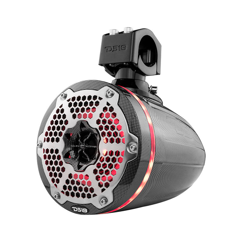 Load image into Gallery viewer, NXL 6.5&quot; Neodymium Marine and Powersports Towers with Built-in Passive Radiator, 1&quot; Driver and LED RGB Lights 150 Watts Rms -Black Carbon Fiber

