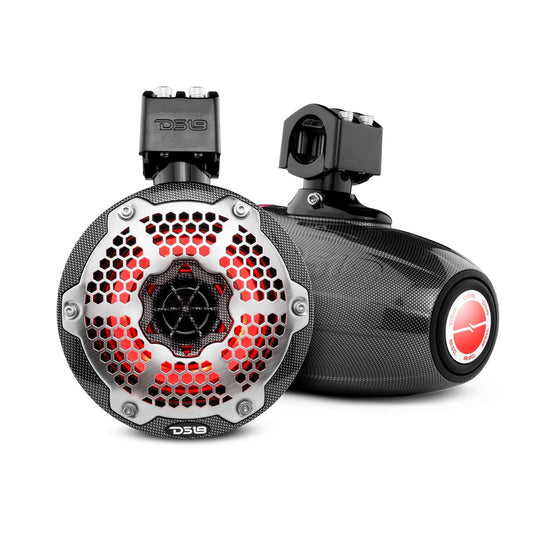 NXL 6.5" Neodymium Marine and Powersports Towers with Built-in Passive Radiator, 1" Driver and LED RGB Lights 150 Watts Rms