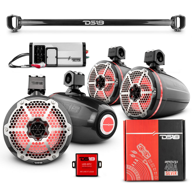 Load image into Gallery viewer, BRO-TUBE 4x 8&quot; Marine Towers Speakers with RGB LED Lights, 4-Channel Marine Amplifier and AMPKIT for Ford Bronco 6th Gen
