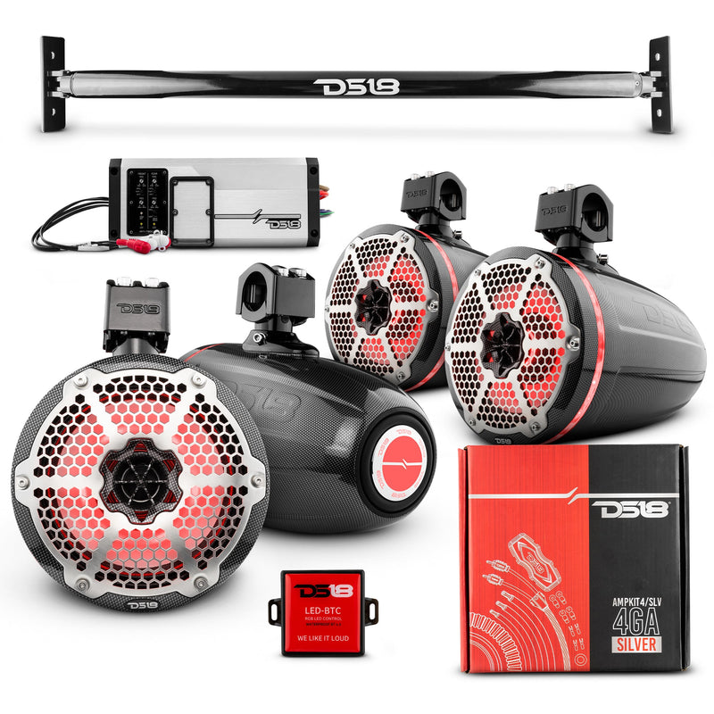 Load image into Gallery viewer, JL-TUBE 4x 8&quot; Marine Towers Speakers with RGB LED Lights, 4-Channel Marine Amplifier and AMPKIT for Jeep JL
