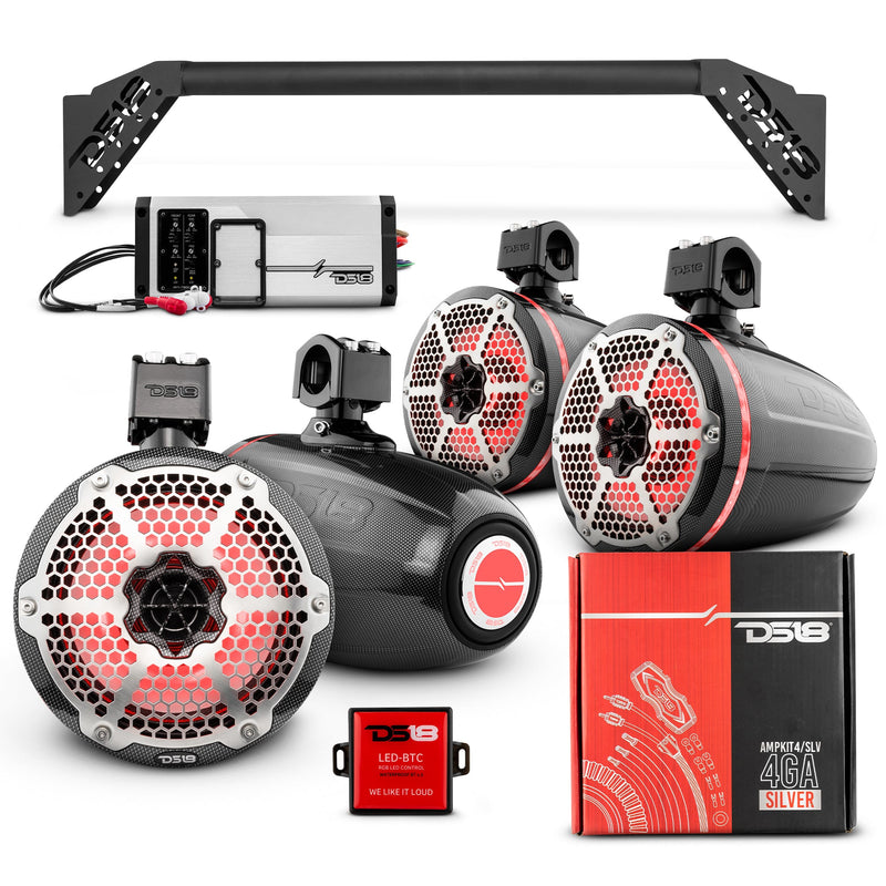 Load image into Gallery viewer, JL-TUBEUP 4x 8&quot; Marine Towers Speakers with RGB LED Lights, 4-Channel Marine Amplifier and AMPKIT for Jeep JLU
