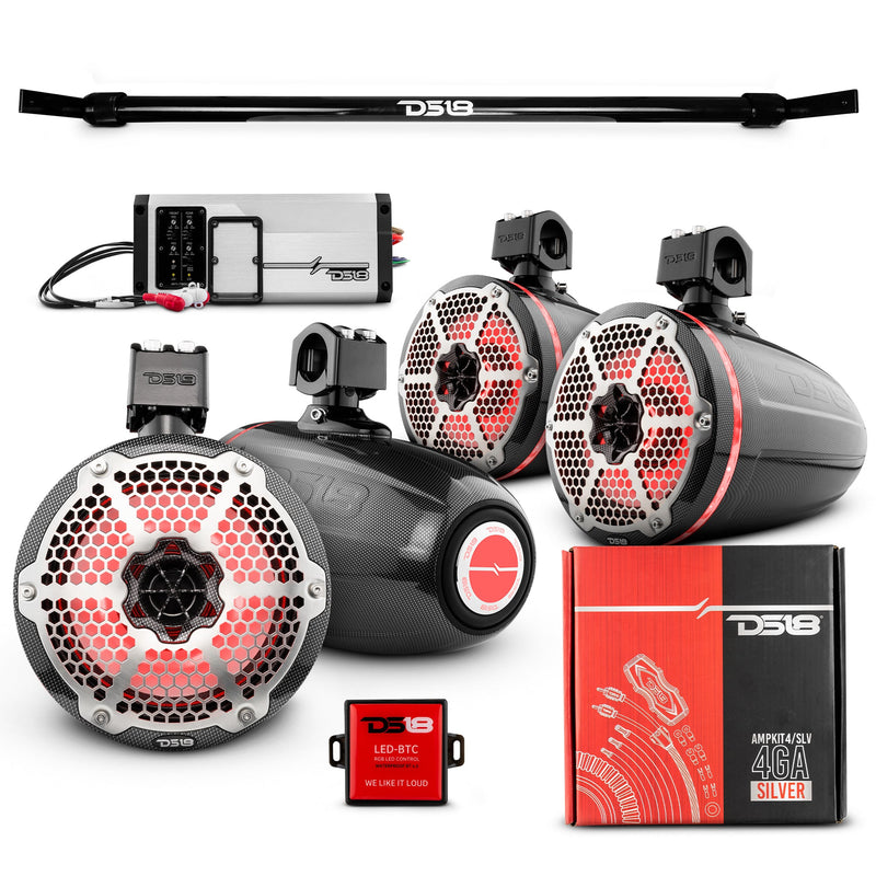 Load image into Gallery viewer, JT-TUBE 4x 8&quot; Marine Towers Speakers with RGB LED Lights, 4-Channel Marine Amplifier and AMPKIT for Jeep JT Gladiator
