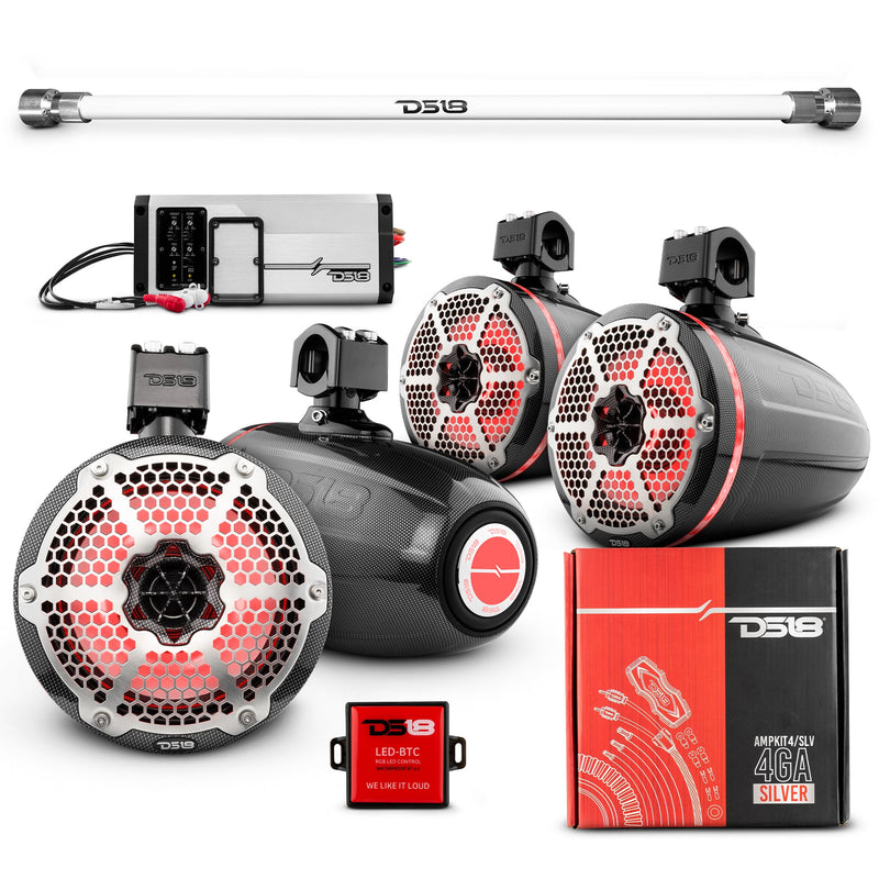 Load image into Gallery viewer, PU-TUBE 4x 8&quot; Marine Towers Speakers with RGB LED Lights, 4-Channel Marine Amplifier and AMPKIT for Pick Up &amp; Trucks
