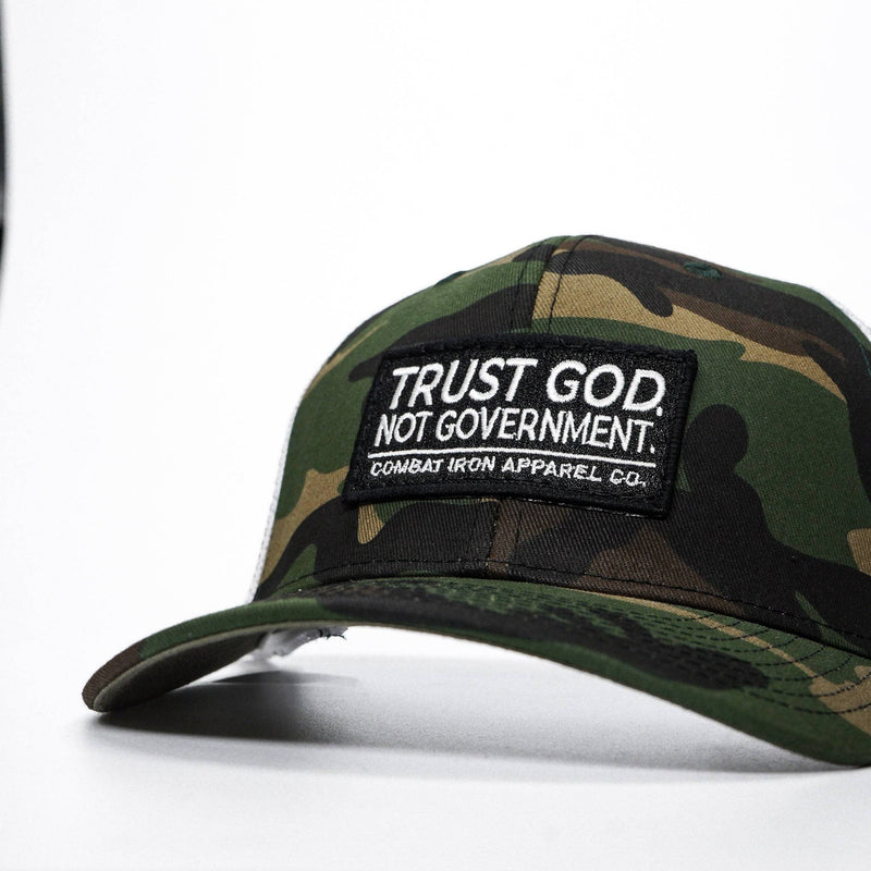 Load image into Gallery viewer, Trust God. Not Government. Mid-Profile Mesh Snapback
