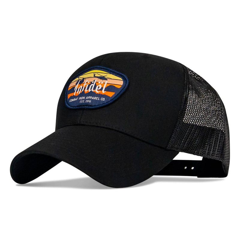 Load image into Gallery viewer, Infidel Helicopter Mountain Scene Patch Snapback Hat
