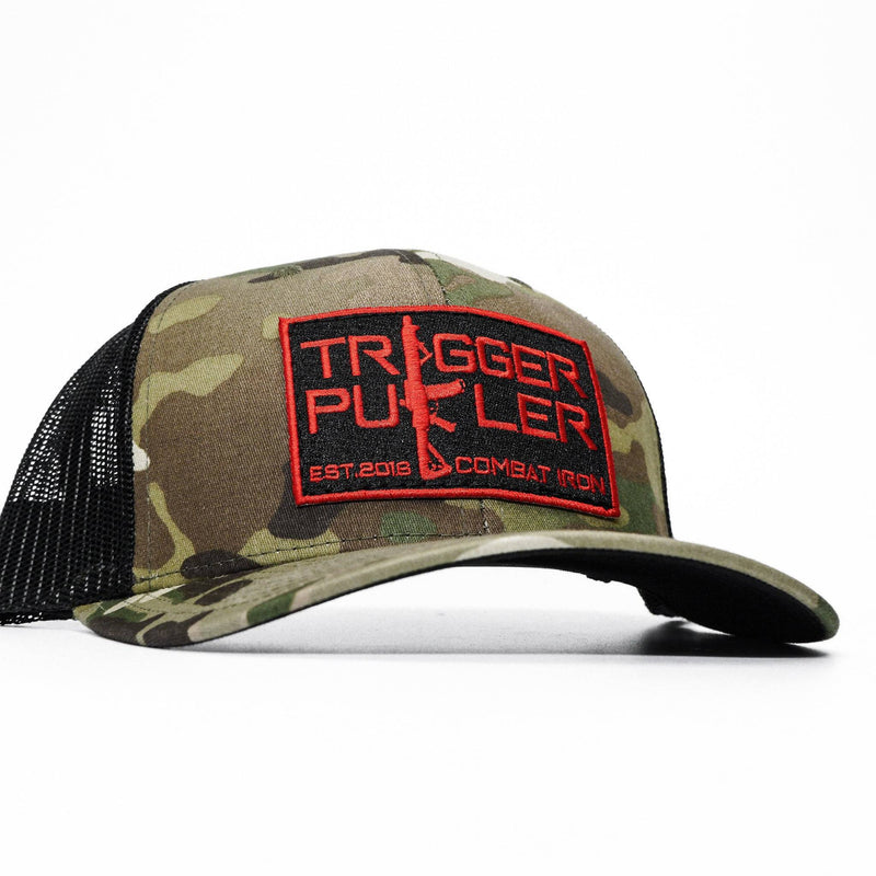 Load image into Gallery viewer, Trigger Puller Red Patch Mid-Profile Mesh Snapback Hat
