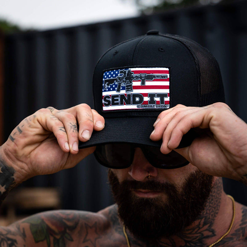 Load image into Gallery viewer, SEND IT AMERICAN FLAG PATCH MESH MID-PROFILE SNAPBACK
