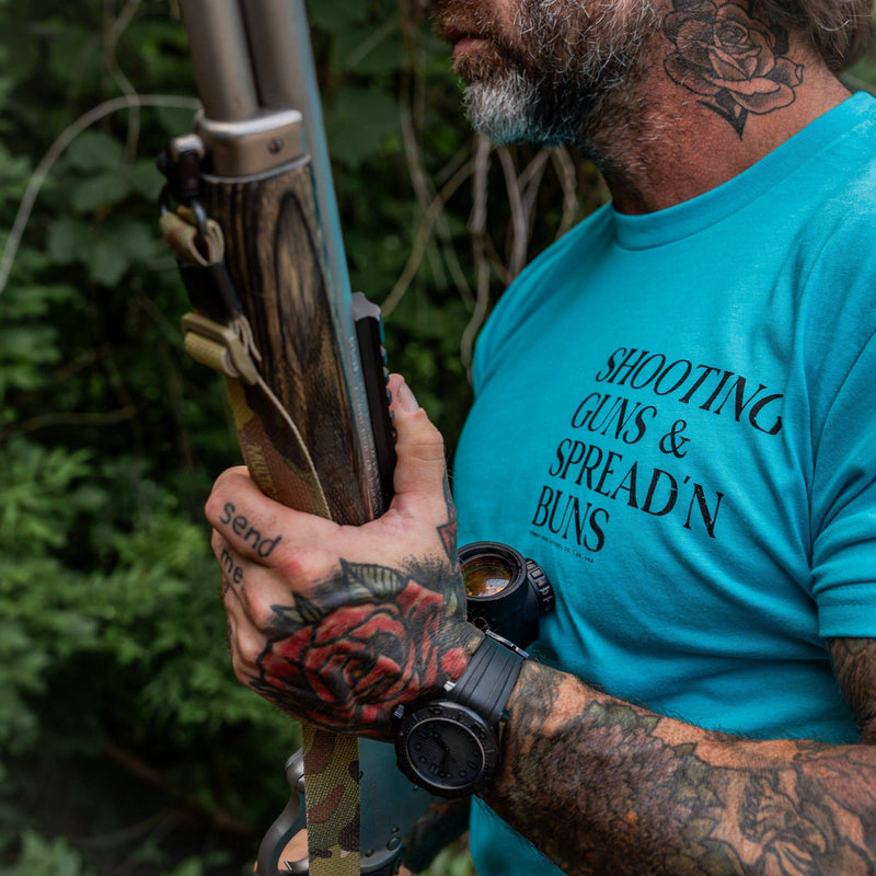 Load image into Gallery viewer, Shooting Guns &amp; Spread&#39;n Buns Men&#39;s T-Shirt
