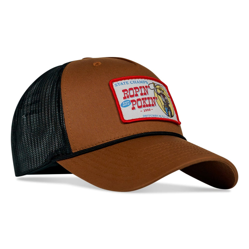 Load image into Gallery viewer, Ropin&#39; and Pokin&#39; Dirty Cowboys Patch Rope SnapBack Hat
