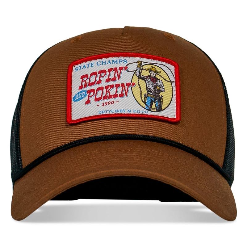 Load image into Gallery viewer, Ropin&#39; and Pokin&#39; Dirty Cowboys Patch Rope SnapBack Hat
