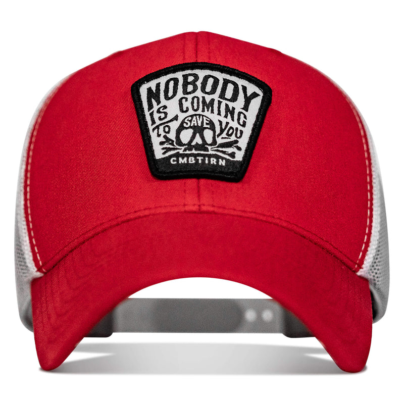 Load image into Gallery viewer, Nobody Is Coming To Save You Skull Patch Snapback Hat
