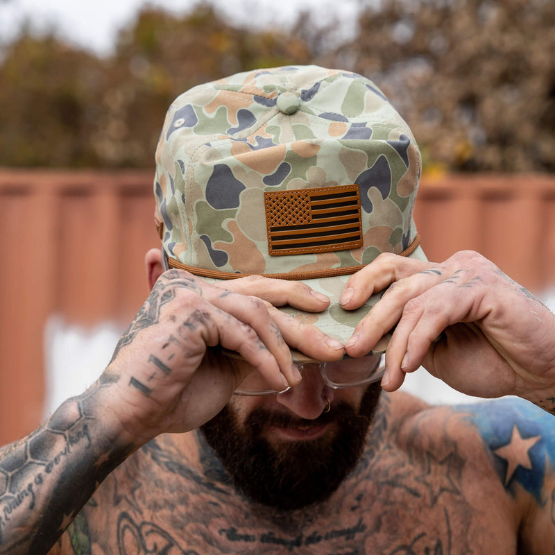 Load image into Gallery viewer, American Flag Leather Patch Crushable Rope Snapback Hat
