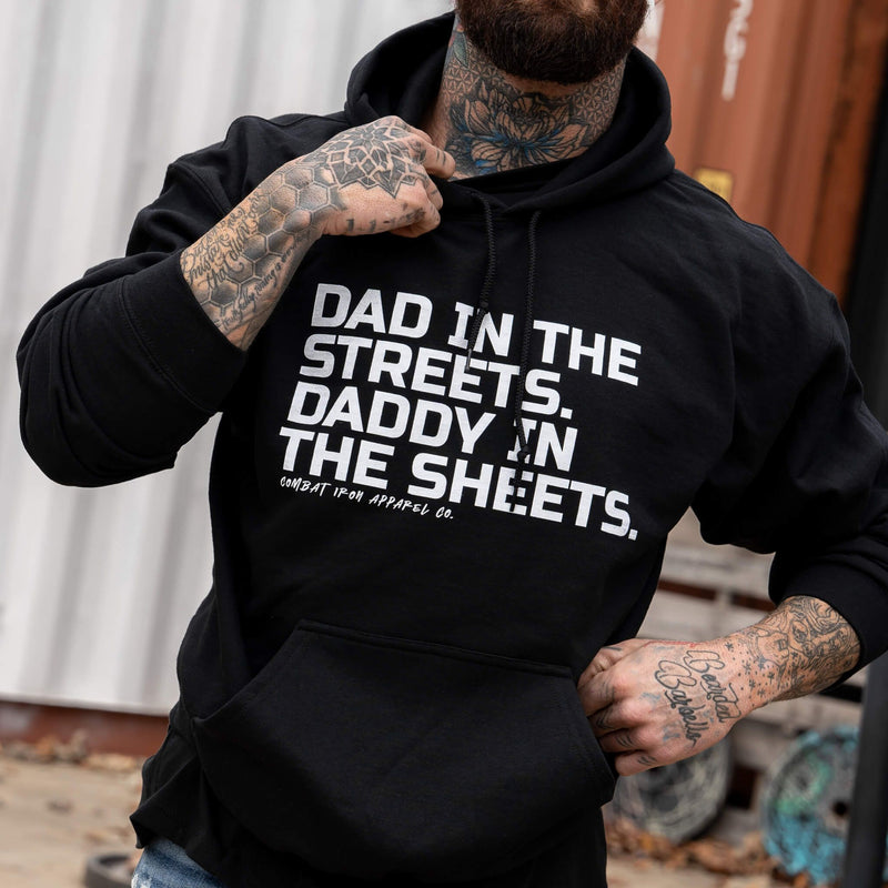 Load image into Gallery viewer, Dad In The Streets. Daddy In The Sheets. Men's Hoodie
