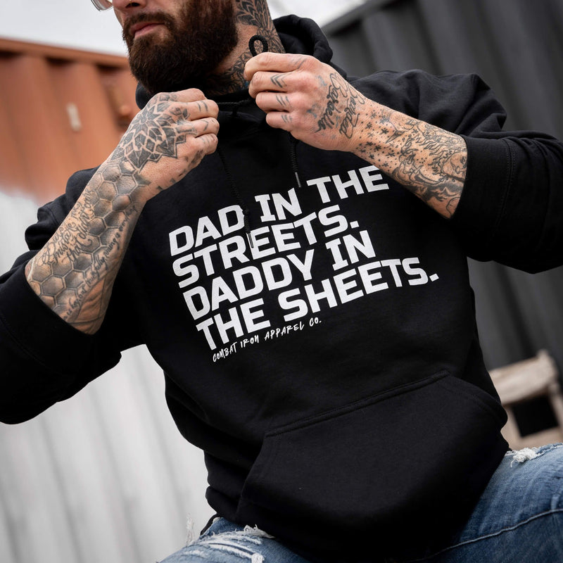 Load image into Gallery viewer, Dad In The Streets. Daddy In The Sheets. Men's Hoodie
