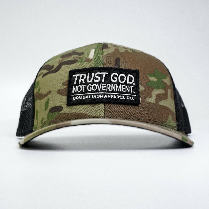 Load image into Gallery viewer, Trust God. Not Government. Mid-Profile Mesh Snapback
