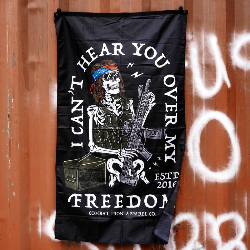 Load image into Gallery viewer, I Can&#39;t Hear You Over All My Freedom AR Guitar Rocker 3&#39; X 5&#39; Wall Flag
