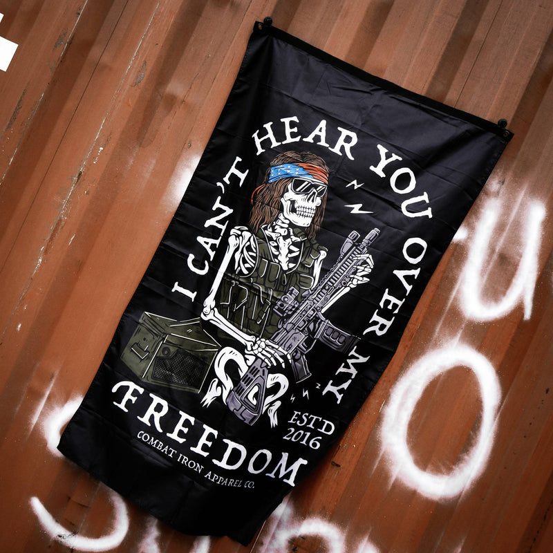 Load image into Gallery viewer, I Can&#39;t Hear You Over All My Freedom AR Guitar Rocker 3&#39; X 5&#39; Wall Flag
