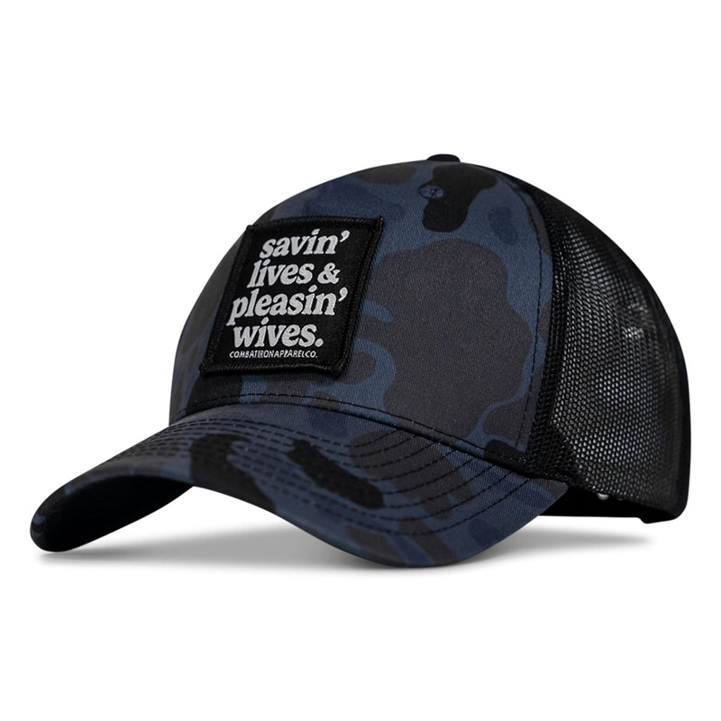 Load image into Gallery viewer, Savin&#39; Lives &amp; Pleasin&#39; Wives Patch SnapBack Hat
