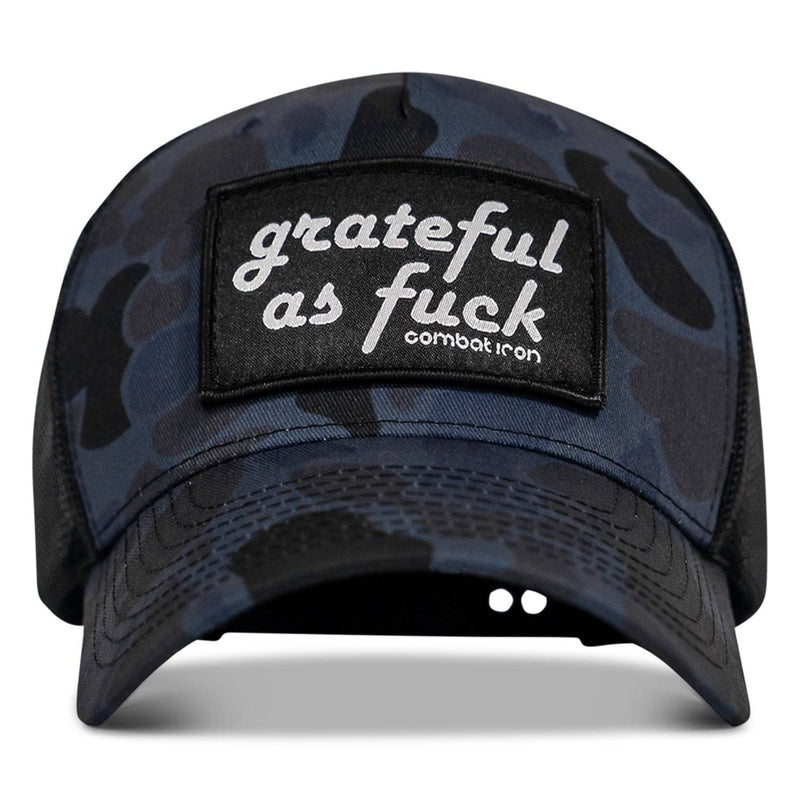 Load image into Gallery viewer, Grateful As F*ck Patch Mesh Snapback Hat

