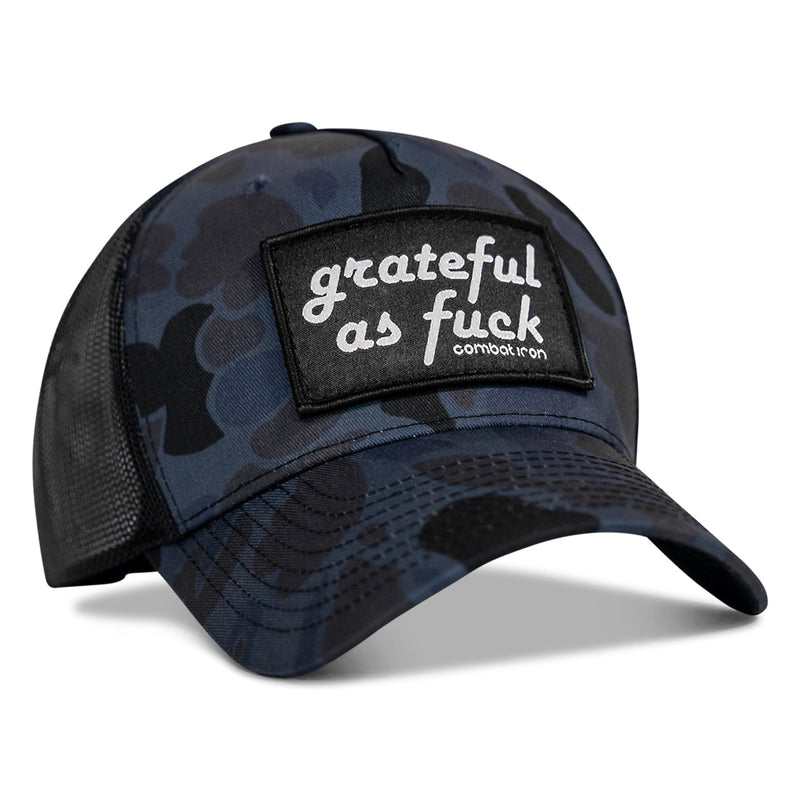Load image into Gallery viewer, Grateful As F*ck Patch Mesh Snapback Hat
