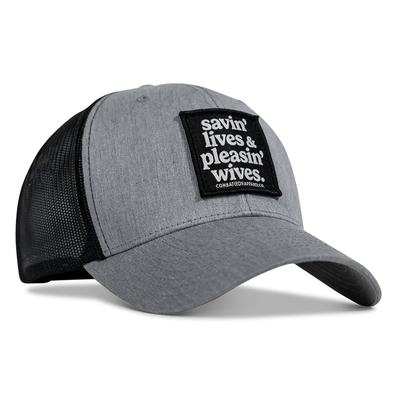 Load image into Gallery viewer, Savin&#39; Lives &amp; Pleasin&#39; Wives Patch SnapBack Hat
