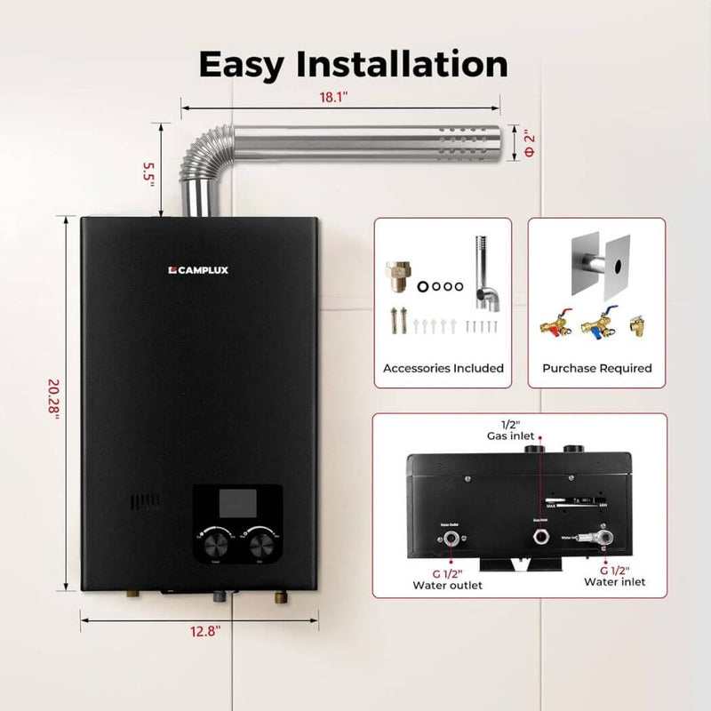 Load image into Gallery viewer, Camplux Tankless Instant Hot Water Heater 2.64 GPM | Black
