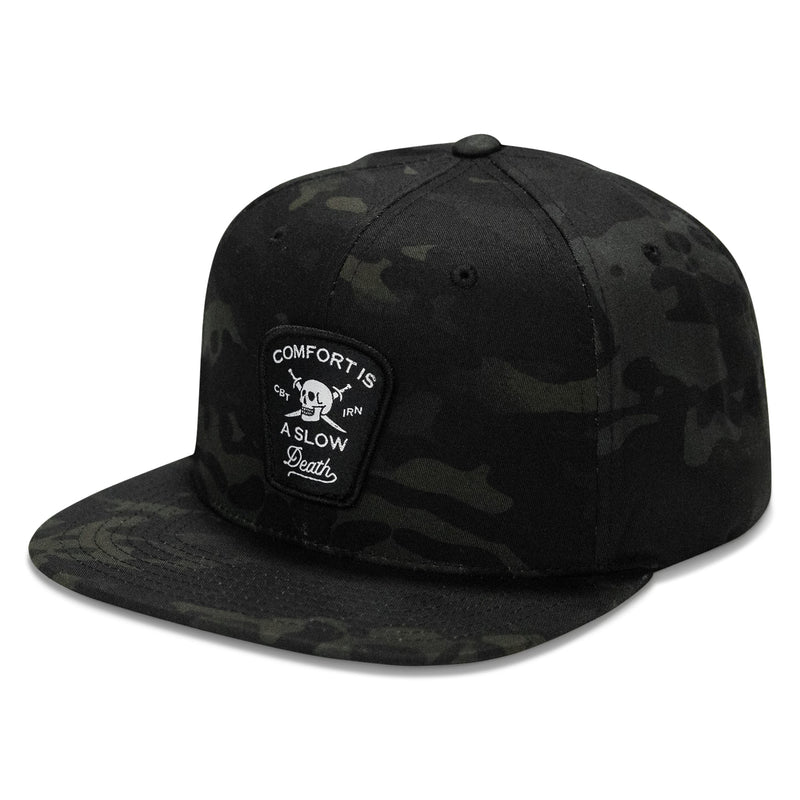 Load image into Gallery viewer, Comfort Is A Slow Death Patch Flatbill Snapback Hat

