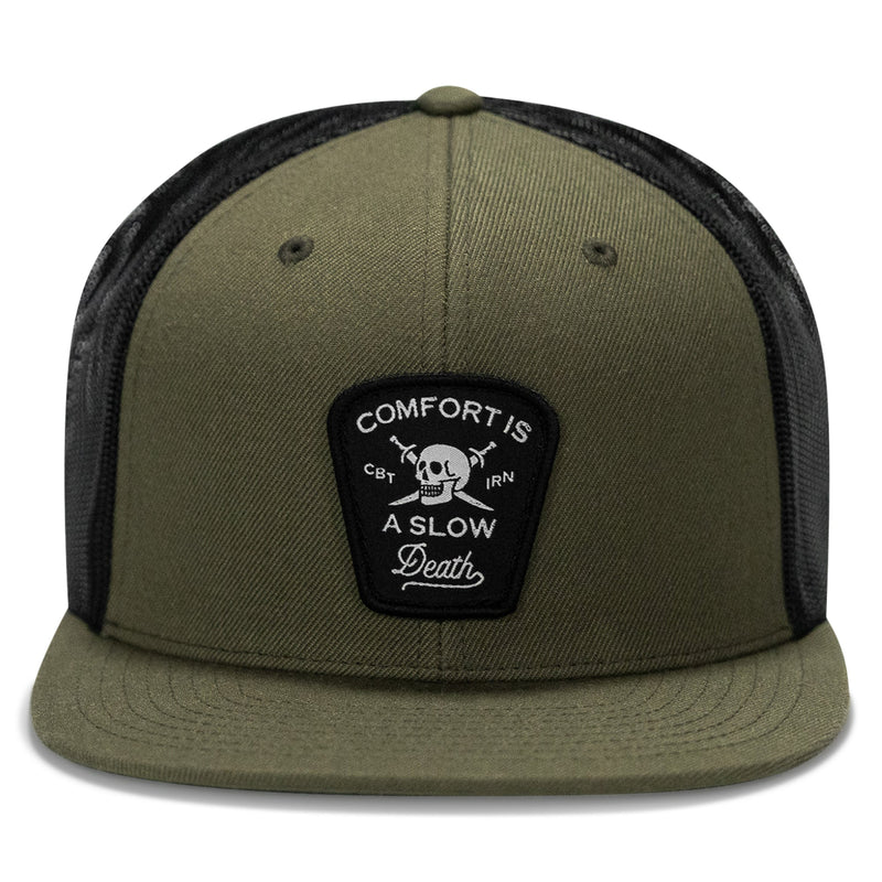Load image into Gallery viewer, Comfort Is A Slow Death Patch Flatbill Snapback Hat
