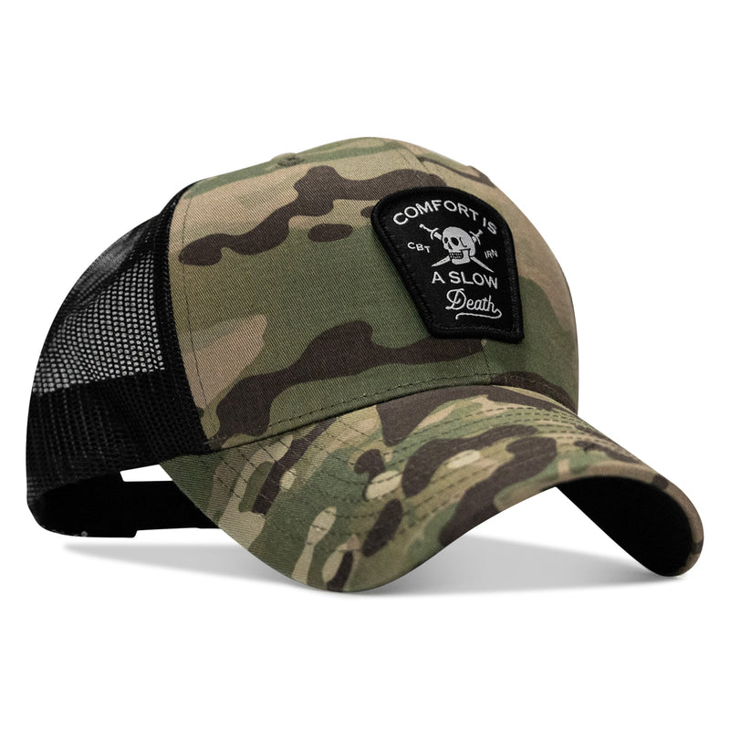 Load image into Gallery viewer, Comfort Is A Slow Death Patch Snapback Hat
