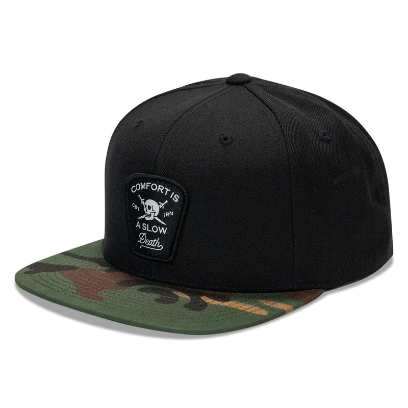 Load image into Gallery viewer, Comfort Is A Slow Death Patch Flatbill Snapback Hat
