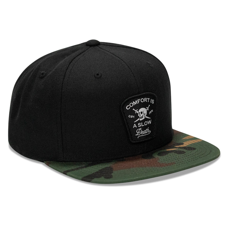 Load image into Gallery viewer, Comfort Is A Slow Death Patch Flatbill Snapback Hat
