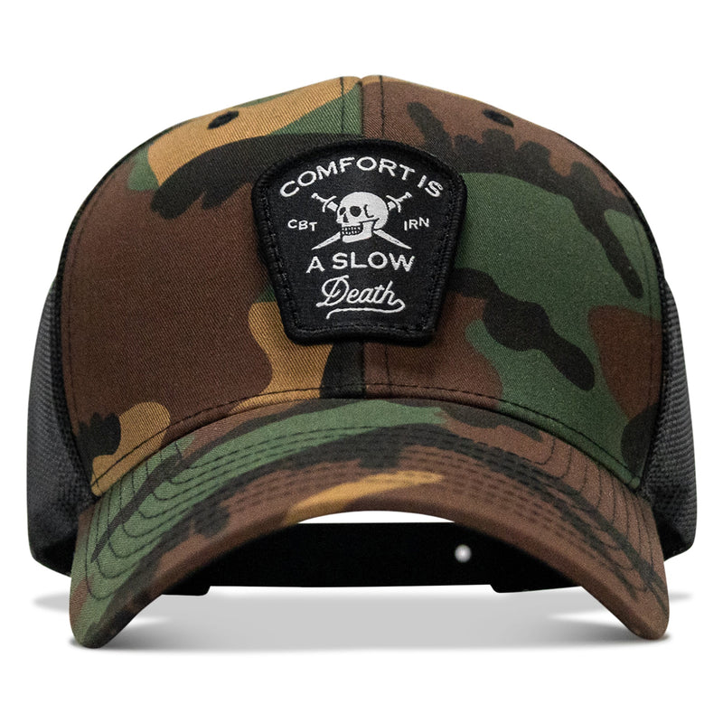 Load image into Gallery viewer, Comfort Is A Slow Death Patch Snapback Hat
