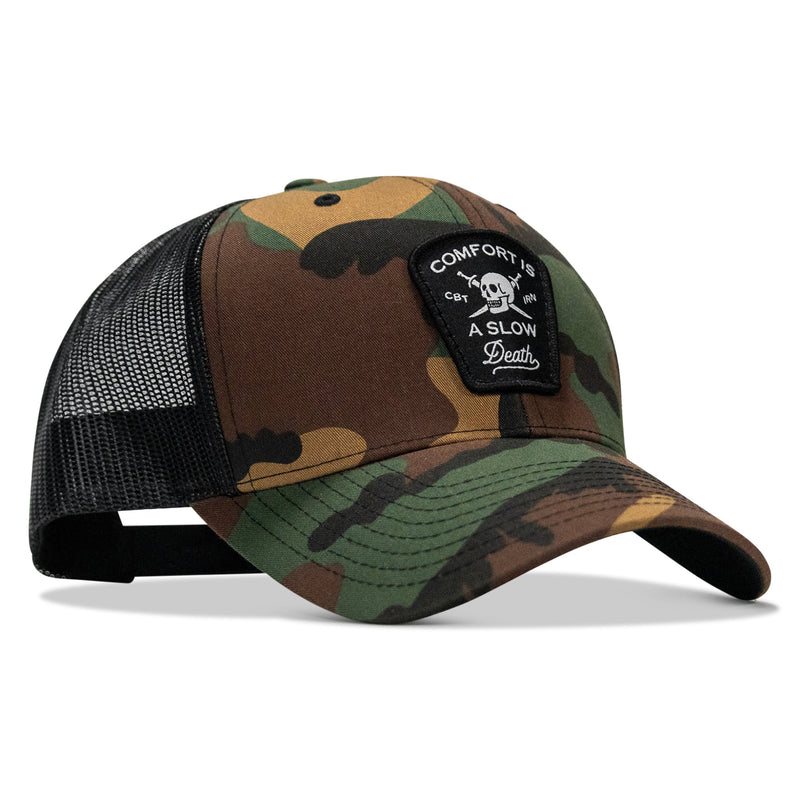Load image into Gallery viewer, Comfort Is A Slow Death Patch Snapback Hat
