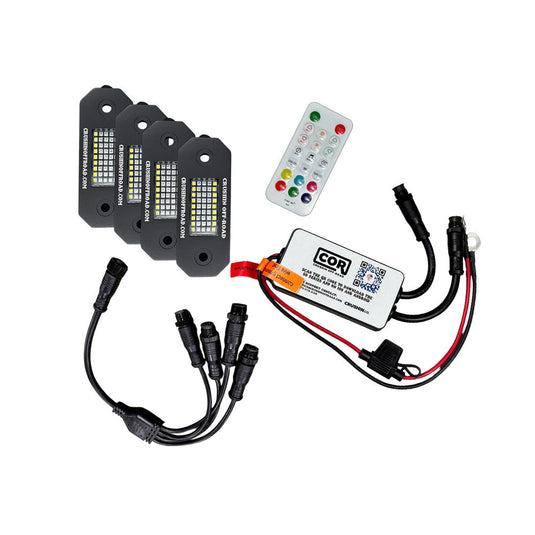 4 Piece RGB+W 45 LED Pod with Dual Zone Controller, 1710 Lumen, G-Series