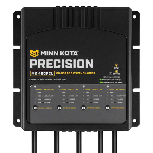 Minn Kota On-Board Precision Charger MK-460 PCL 4 Bank x 15 AMP LI Optimized Charger - Skoutley Outdoors LLC