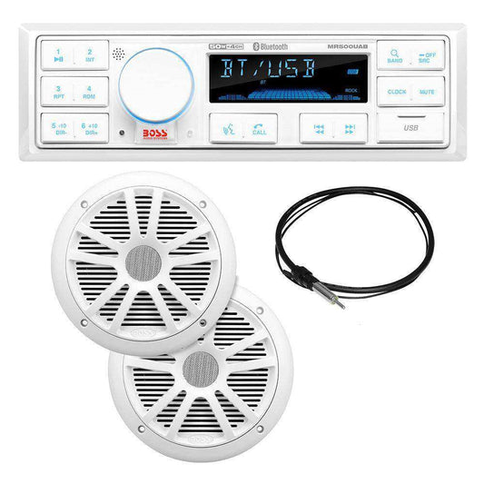 Boss Audio MCK500WB.6 Kit w/MR500UAB, 2 MR6W Speakers, MRANT10 Antenna, & White Remote - Skoutley Outdoors LLC