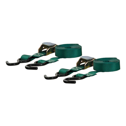 CURT 15' Dark Green Cargo Straps w/"S" Hooks - 300 lbs - 2 Pack - Skoutley Outdoors LLC