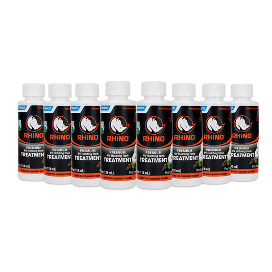 Camco Rhino Premium RV Holding Tank Treatment - 8 Single 4oz Bottles - Skoutley Outdoors LLC
