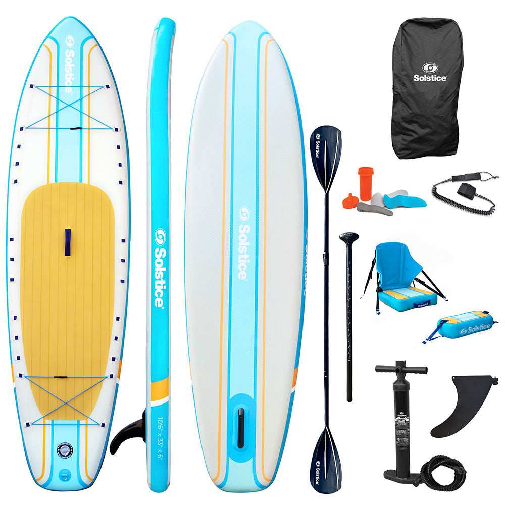 Solstice Watersports 10'6" Rambler Inflatable Stand-Up Paddleboard/Kayak 2-In-1 Kit w/Seat & Convertible Paddle - Orange - Skoutley Outdoors LLC