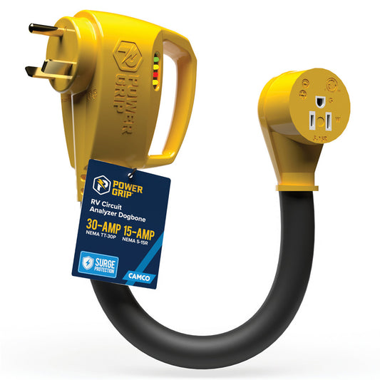 Camco Power Grip RV 12" 30Amp Circuit Analyzer Dogbone - Integrated Surge Protection - Skoutley Outdoors LLC