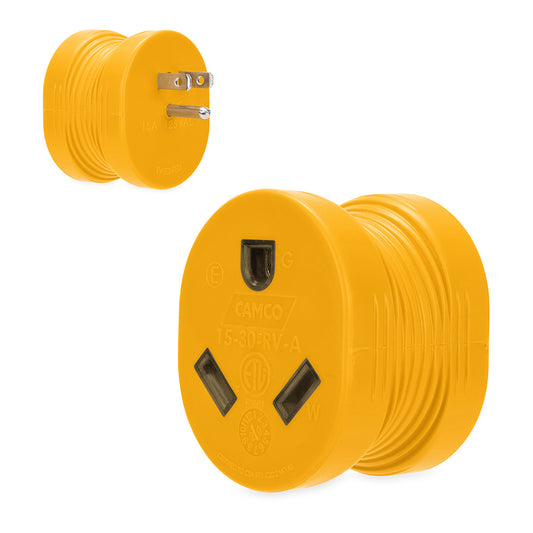 Camco Power Grip RV Adapter - 15Amp Male/30Amp Female - Skoutley Outdoors LLC