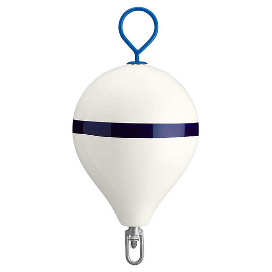 Polyform 17" CM Mooring Buoy w/Steel Iron - White Blue Stripe - Skoutley Outdoors LLC